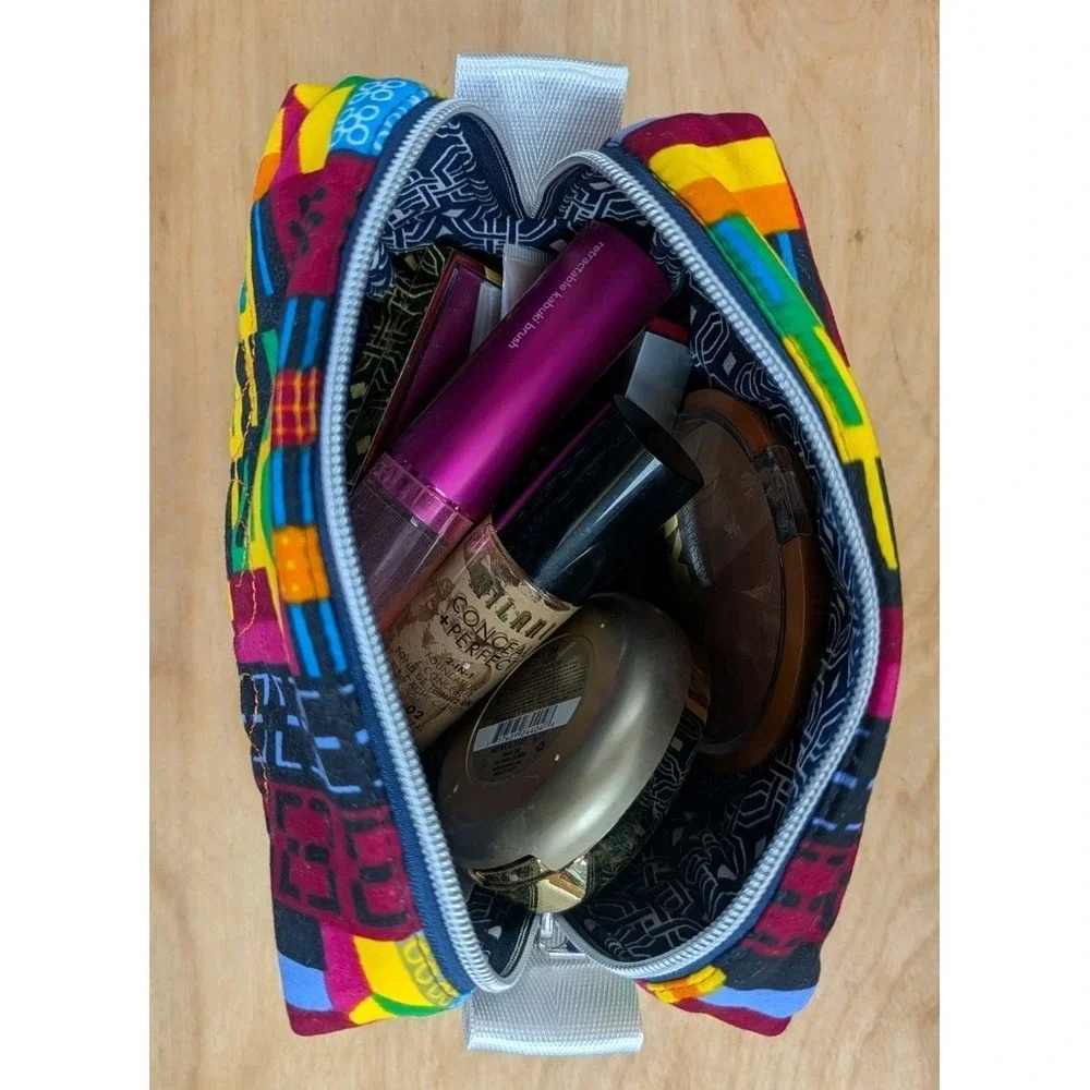 Embroidered MAKEUP Cosmetic Toiletry Ankara African Fabric +Matching Key Fob SET